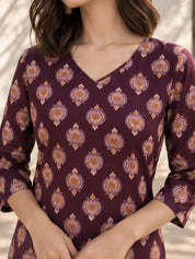 Purple Circle Buta Short Kurti in Cotton