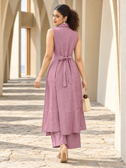 Pink Sleeveless Sequin Detail Kurta Set in Vatican Fabric