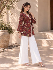 Plum Angrakha Style Short Kurti in Cotton