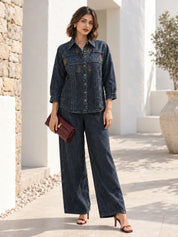 Conjunto coordinado bordado en blanco y negro de muselina