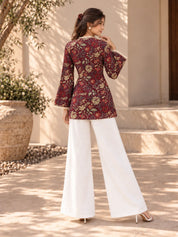 Plum Angrakha Style Short Kurti in Cotton