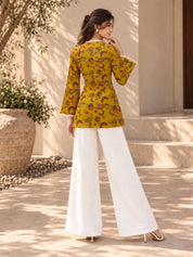 Yellow Angrakha Style Short Kurti in Cotton