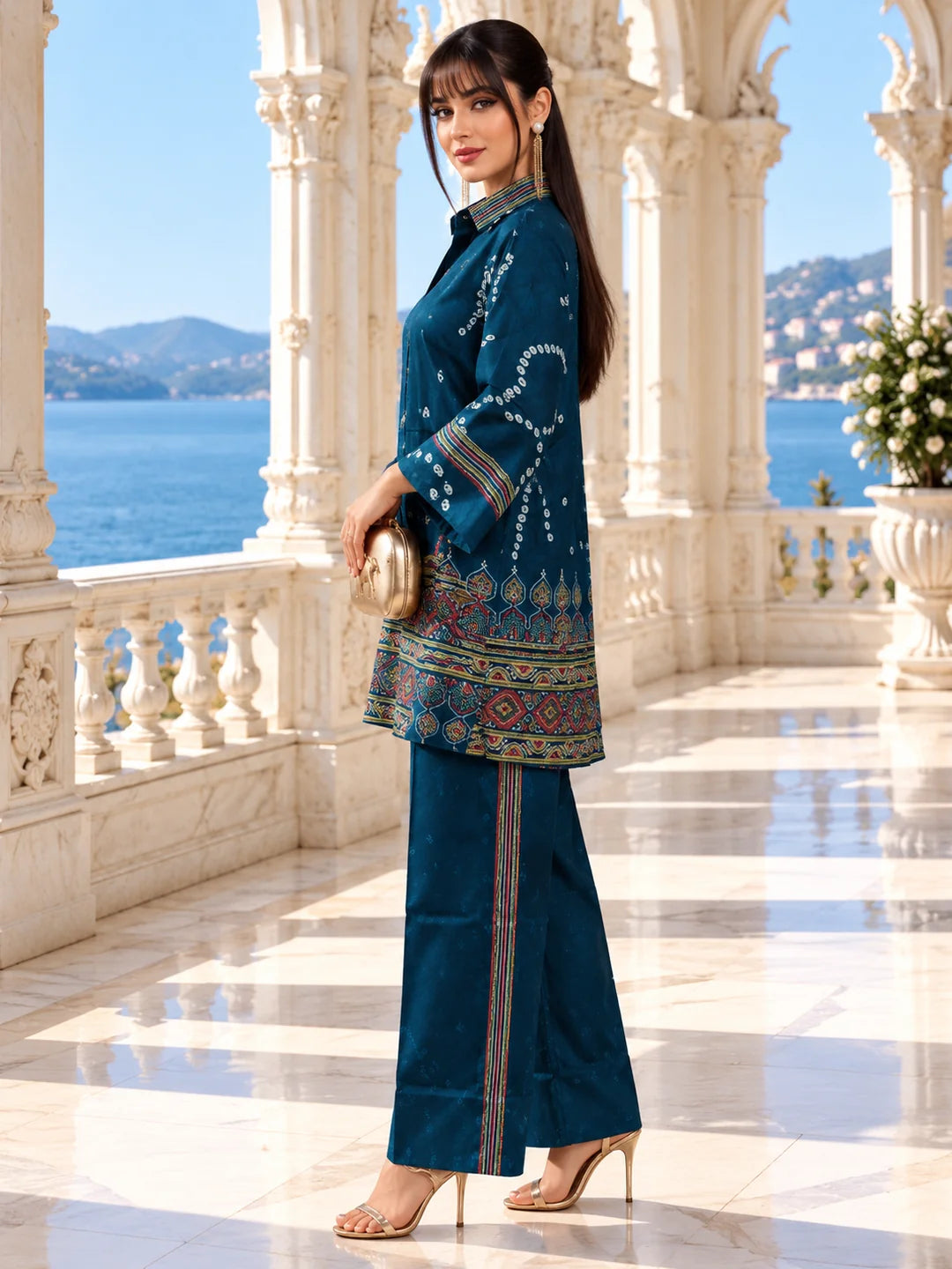 Blue Bandhani Print Co-ord Set in Crepe