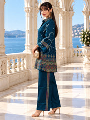 Blue Bandhani Print Co-ord Set in Crepe