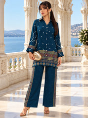 Blue Bandhani Print Co-ord Set in Crepe