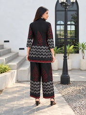 Black Zigzag & Red Dot Printed Co-ord Set in Cotton