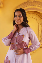 Pink Floral Printed & Embroidered Shirt & Trouser Set - Kaftanize