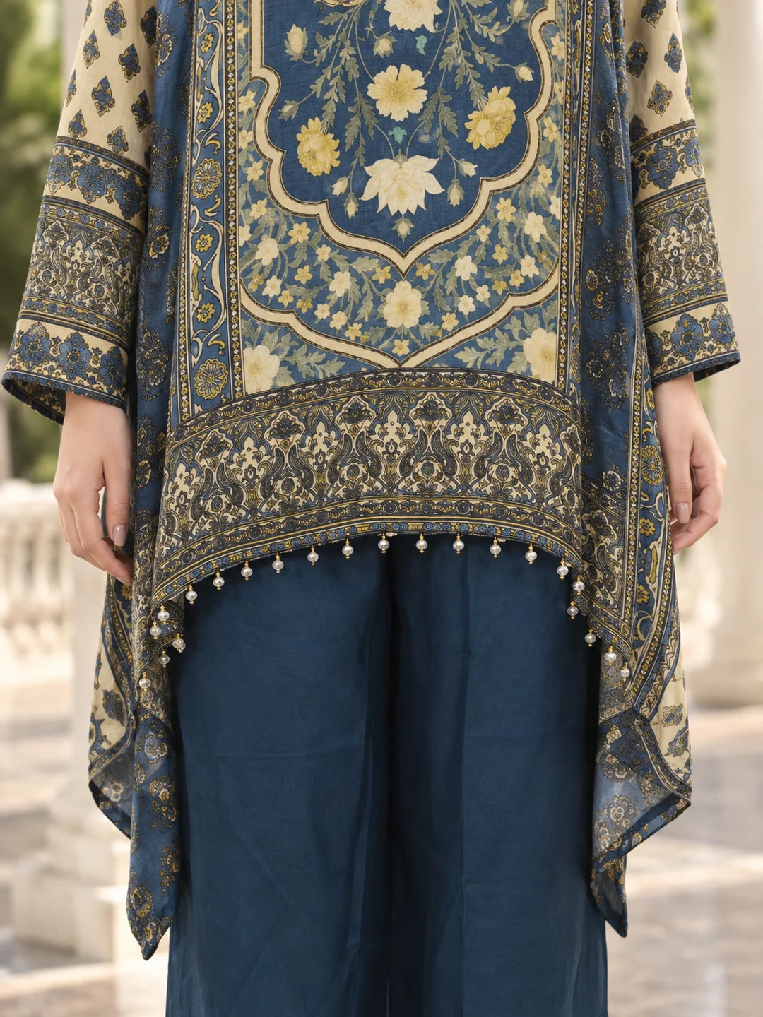 Conjunto de dos piezas de denim lavado azul en tela vaquera de algodón
