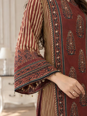 Maroon & Beige High-Low Mirror Embellished Patch Print Co-ord Set in Crepe