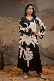 Black Bold Floral Printed Rayon kurta set