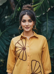 Yellow Embroidered Cotton Shirt Top