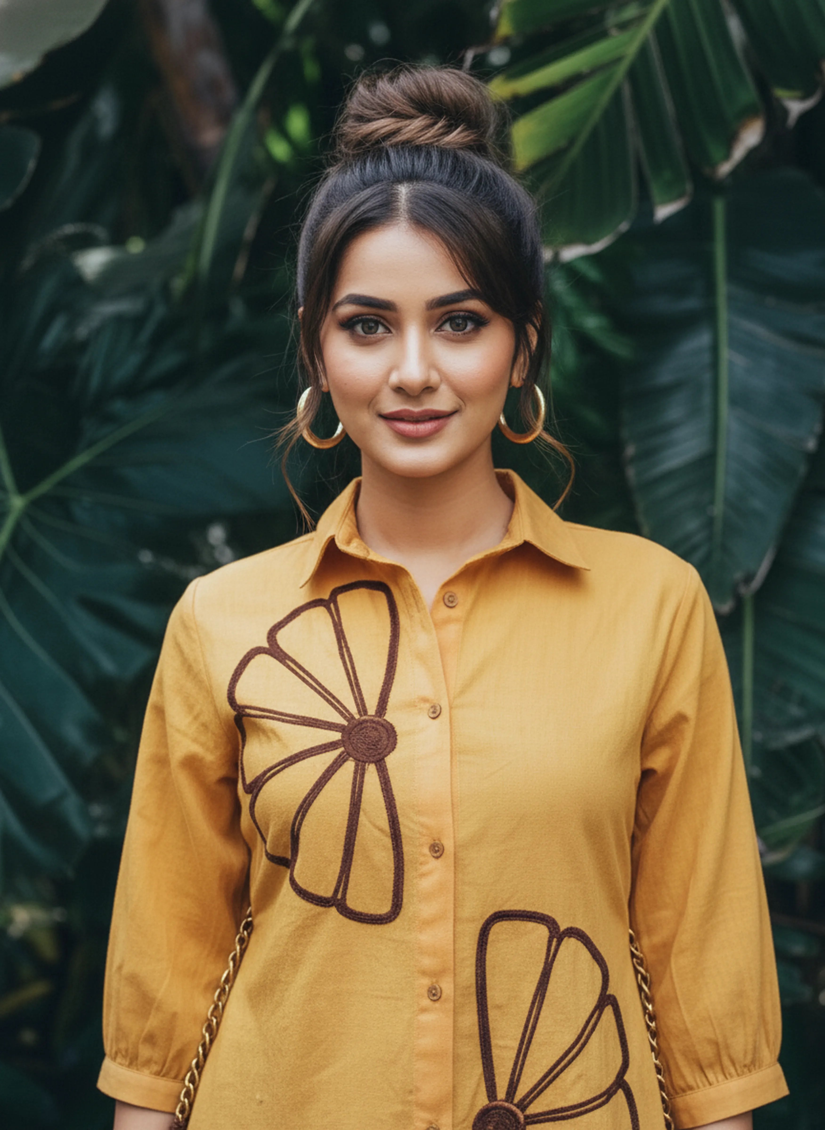 Yellow Embroidered Cotton Shirt Top