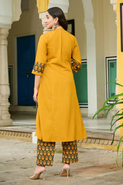Mustard Yellow Ethnic Yoke Kurta Set