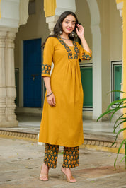 Mustard Yellow Ethnic Yoke Kurta Set