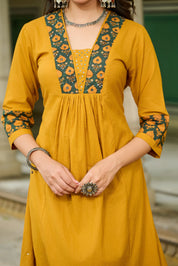Mustard Yellow Ethnic Yoke Kurta Set