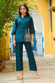 Teal Blue Architectural Motif Co-ord Set