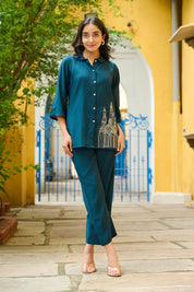 Teal Blue Architectural Motif Co-ord Set