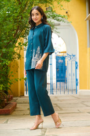 Teal Blue Architectural Motif Co-ord Set