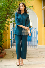 Teal Blue Architectural Motif Co-ord Set