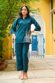 Teal Blue Architectural Motif Co-ord Set
