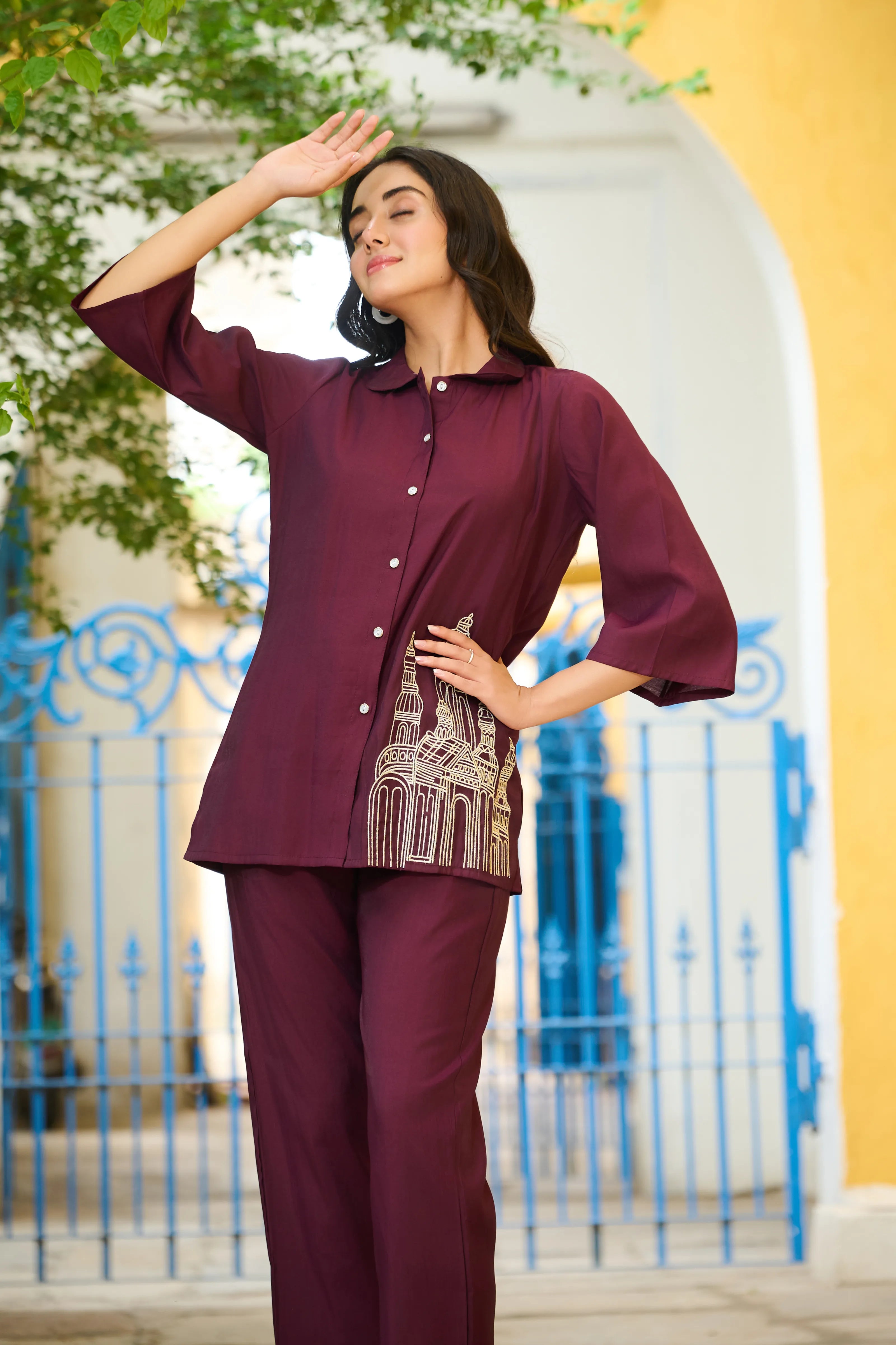 Wine Architectural Elegance Co-ord Set