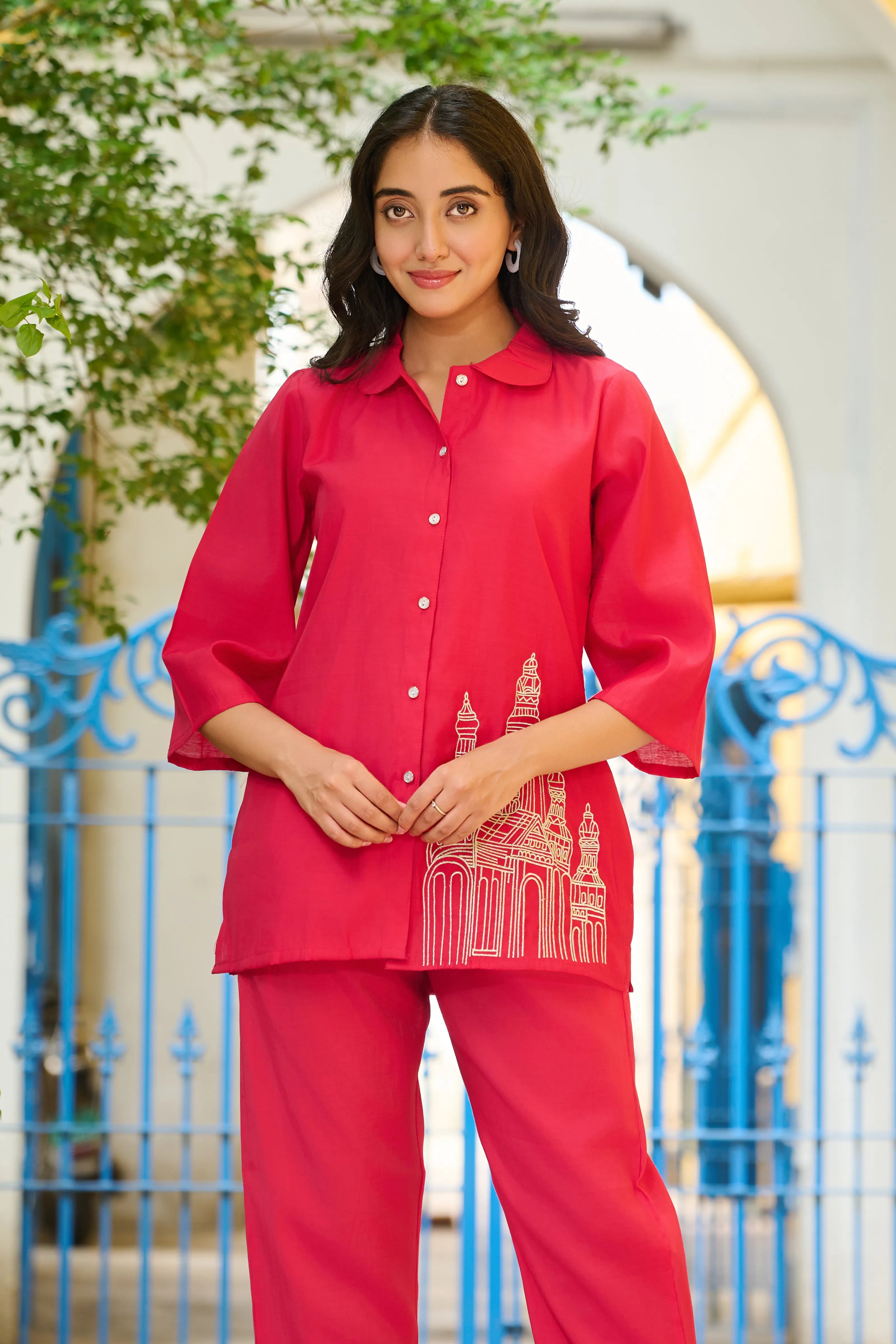 Magenta Architectural Motif Co-ord Set