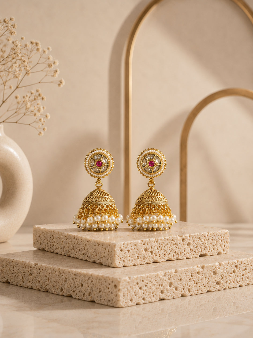 Venyora PUSHP Gold-Plated Jhumka Earrings