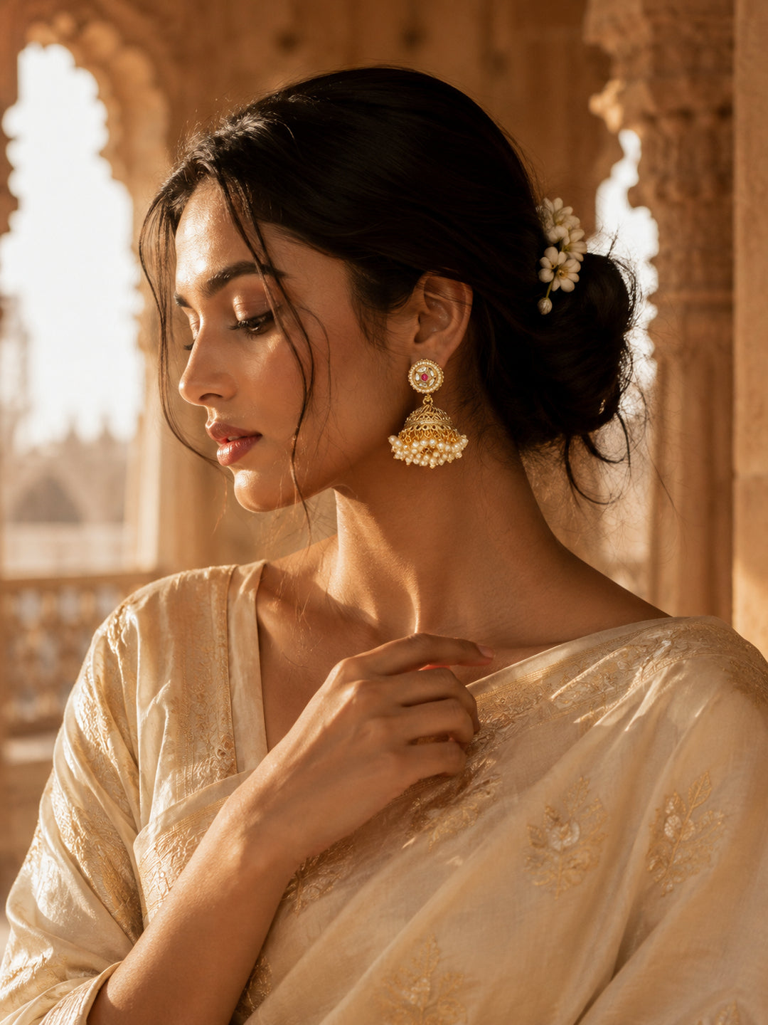 Venyora PUSHP Gold-Plated Jhumka Earrings