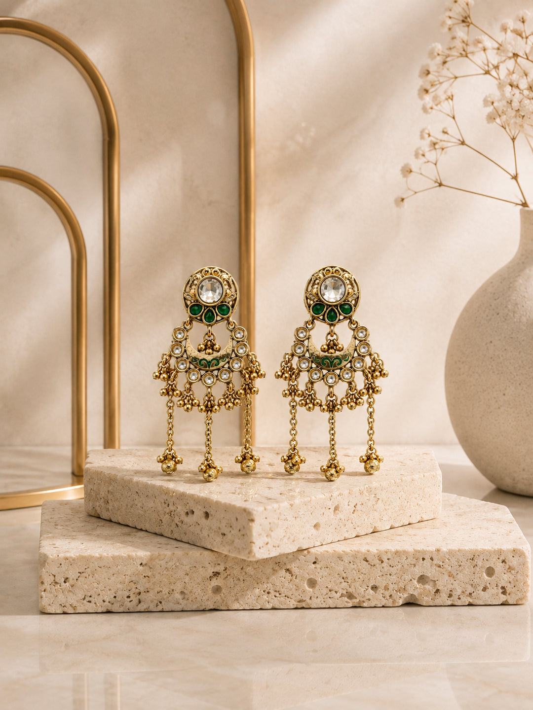 Venyora RUKSHMANI Gold-Plated Drop Earrings – Green