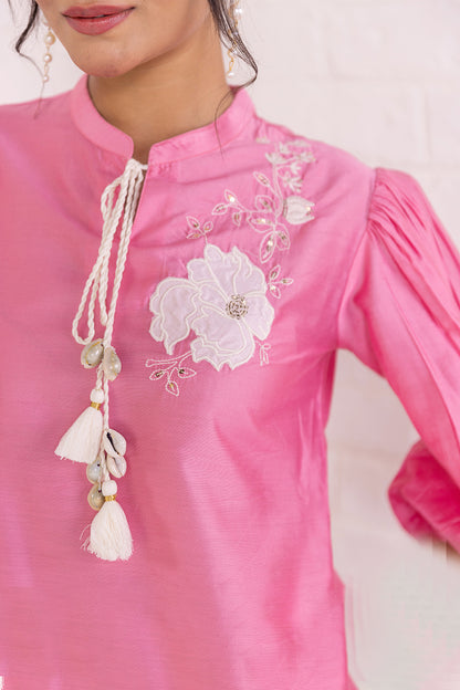 Rose Blush Embellished Indo-Western Viscose Chanderi Co-Ord Set