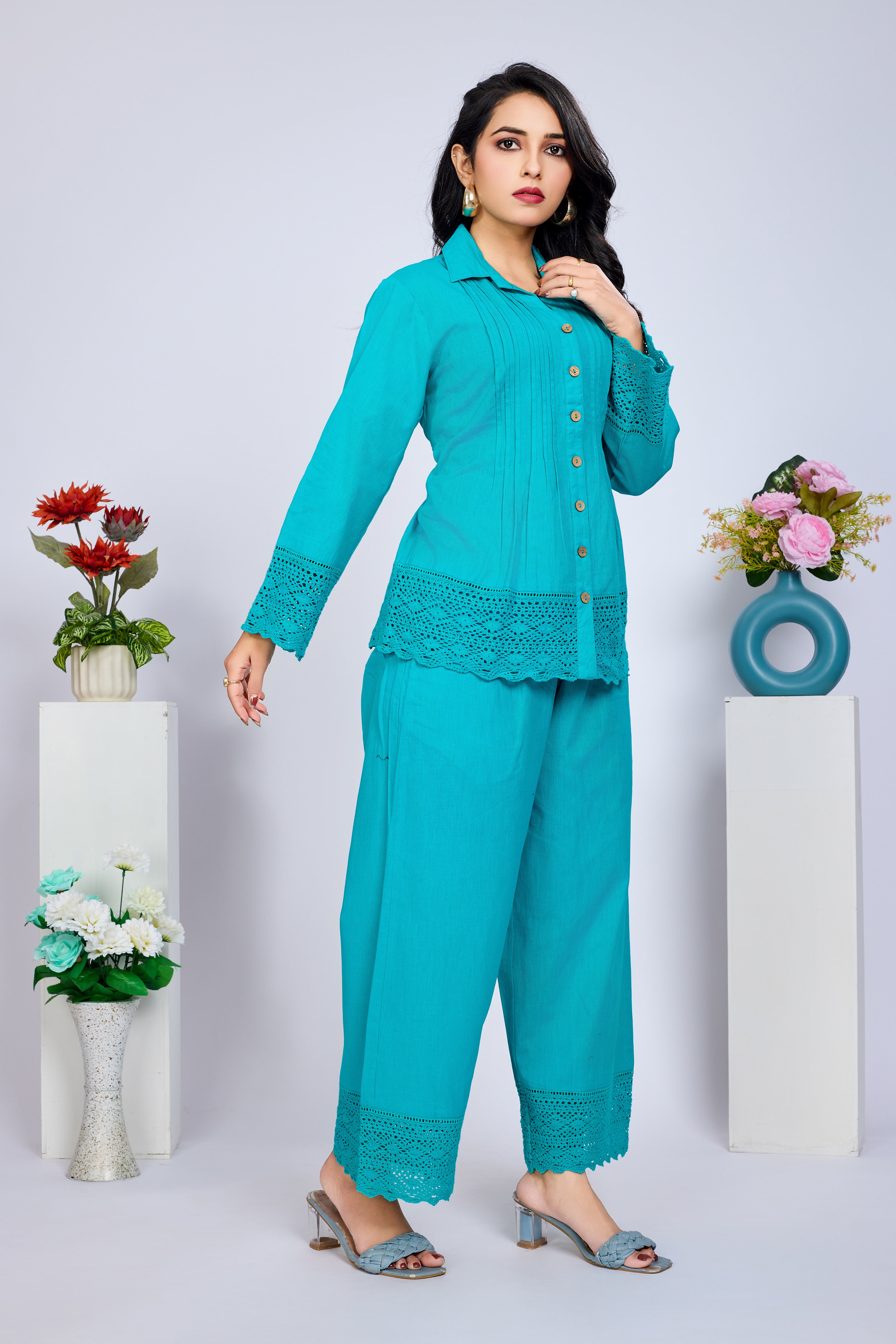 Green Khadi Kurta Khadi Co-Ord Set