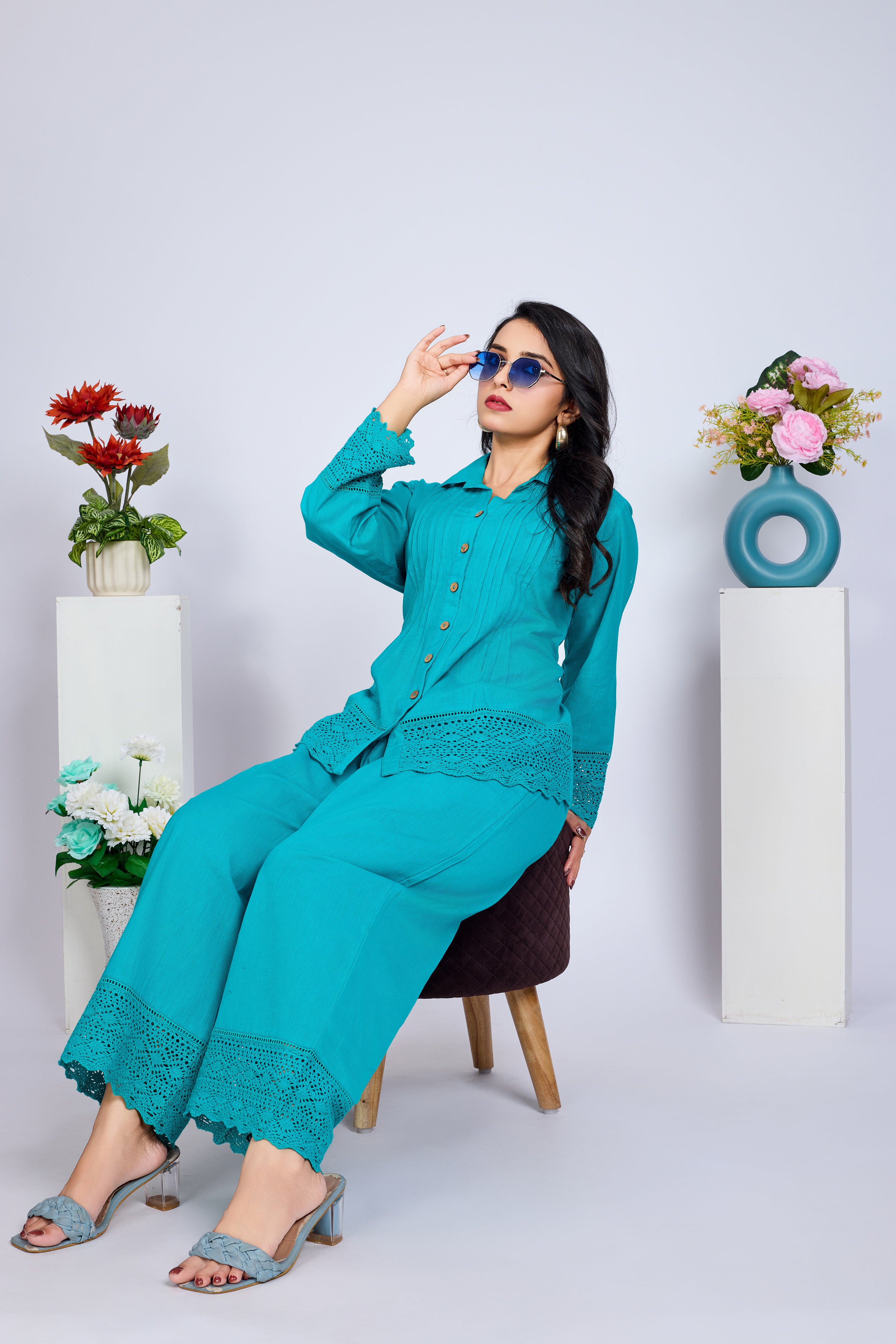 Green Khadi Kurta Khadi Co-Ord Set