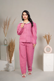 Dark Pink Cotton Top and Trouser Co-Ord Set