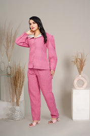 Dark Pink Cotton Top and Trouser Co-Ord Set