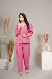 Dark Pink Cotton Top and Trouser Co-Ord Set