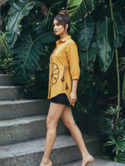 Yellow Embroidered Cotton Shirt Top