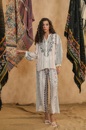 Kaftanize Beaded Embroidery Viscose Top & Trouser Co-Ord Set