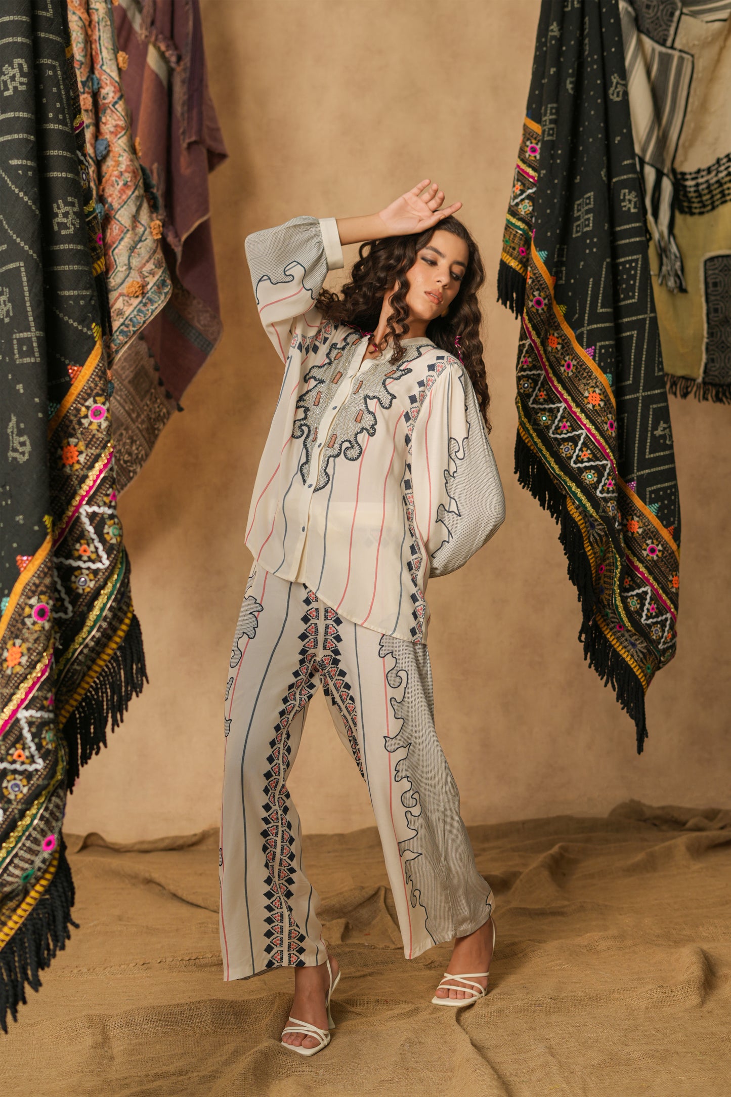 Beaded Embroidery Viscose Top & Trouser Co-Ord Set