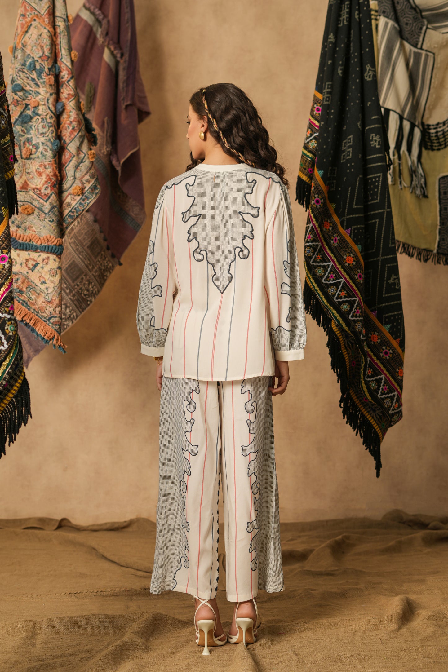 Beaded Embroidery Viscose Top & Trouser Co-Ord Set