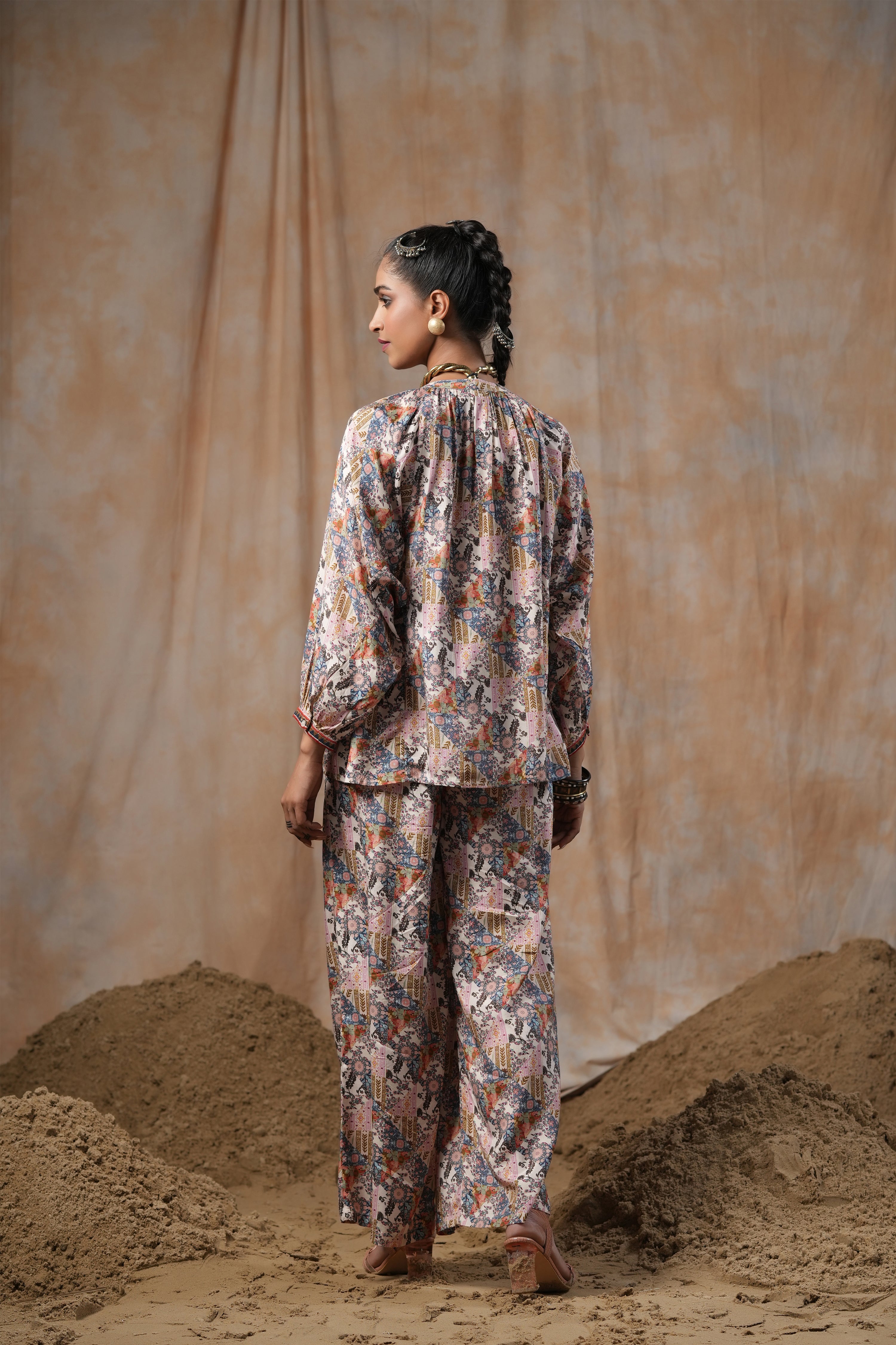 Kaftanize Multicolored Embroidered Viscose Top & Trouser Co-Ord Set