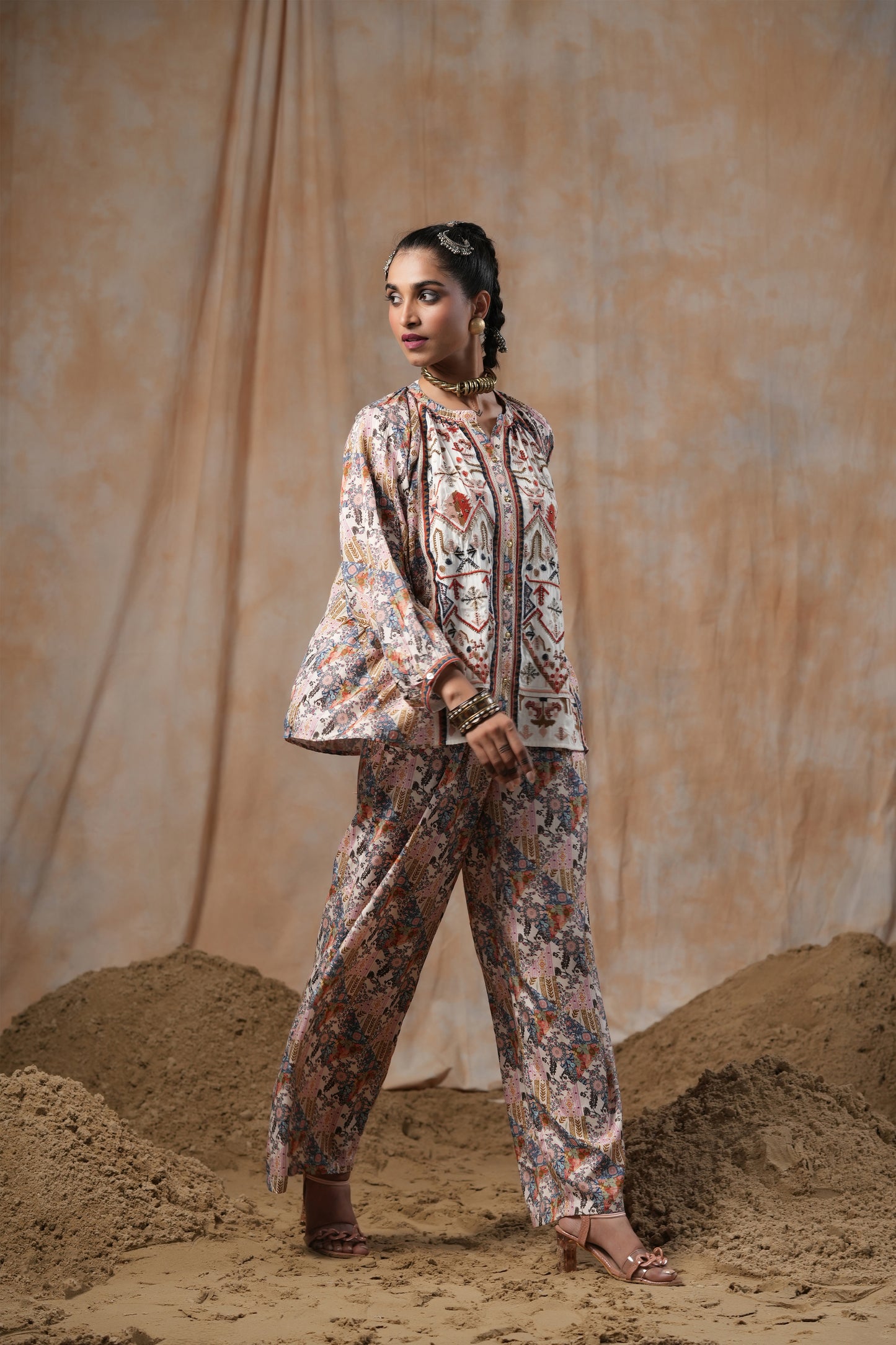 Multicolored Embroidered Viscose Top & Trouser Co-Ord Set