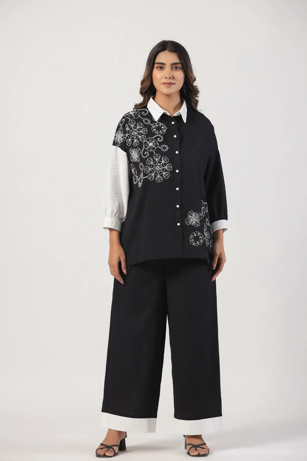 Black & White Embroidered Cotton Co-Ord set