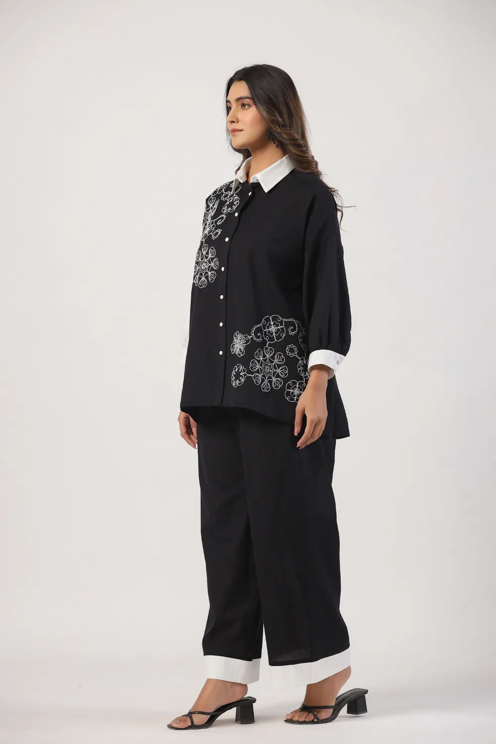 Black & White Embroidered Cotton Co-Ord set