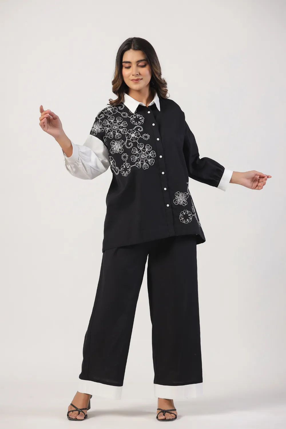 Black & White Embroidered Cotton Co-Ord set