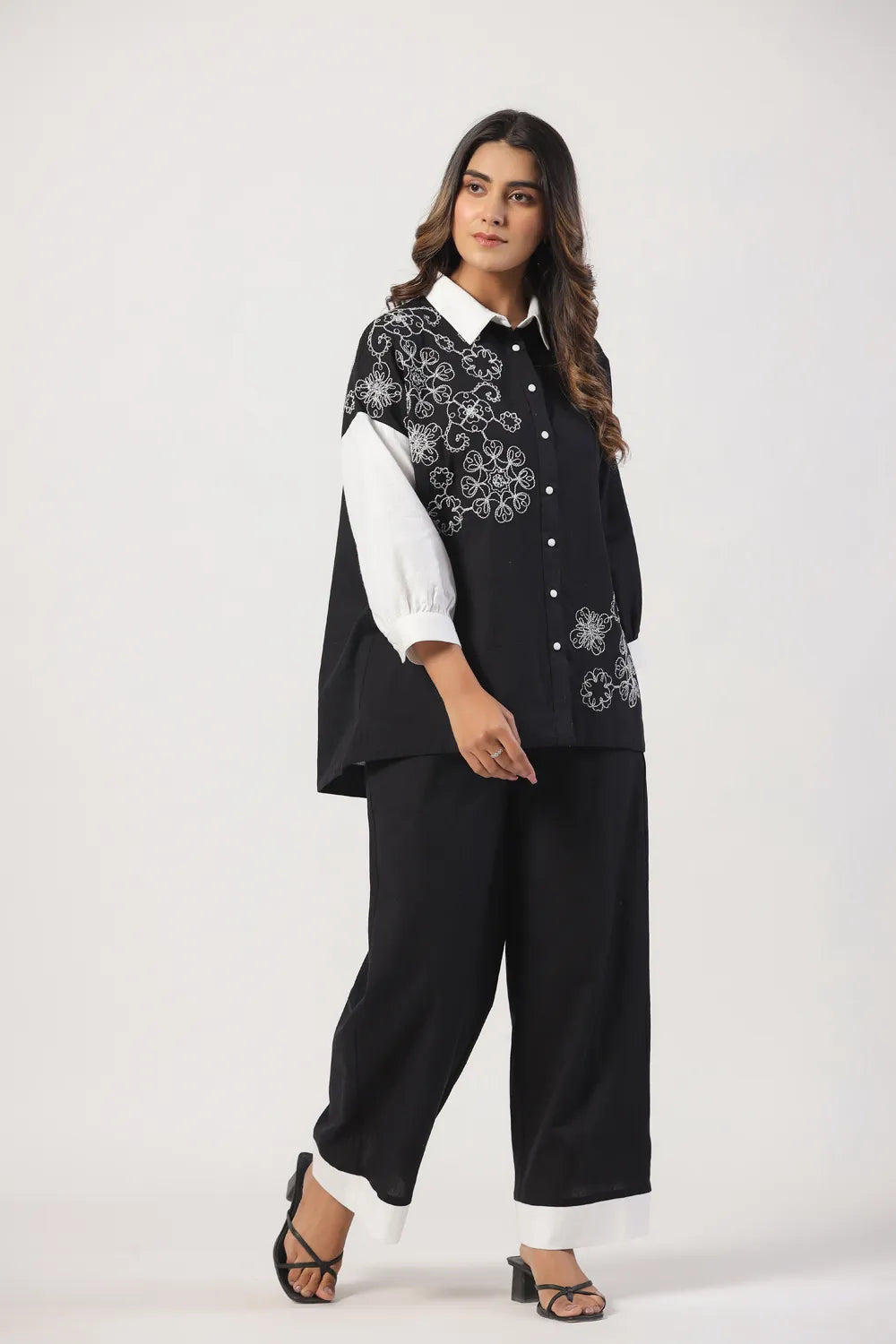 Black & White Embroidered Cotton Co-Ord set