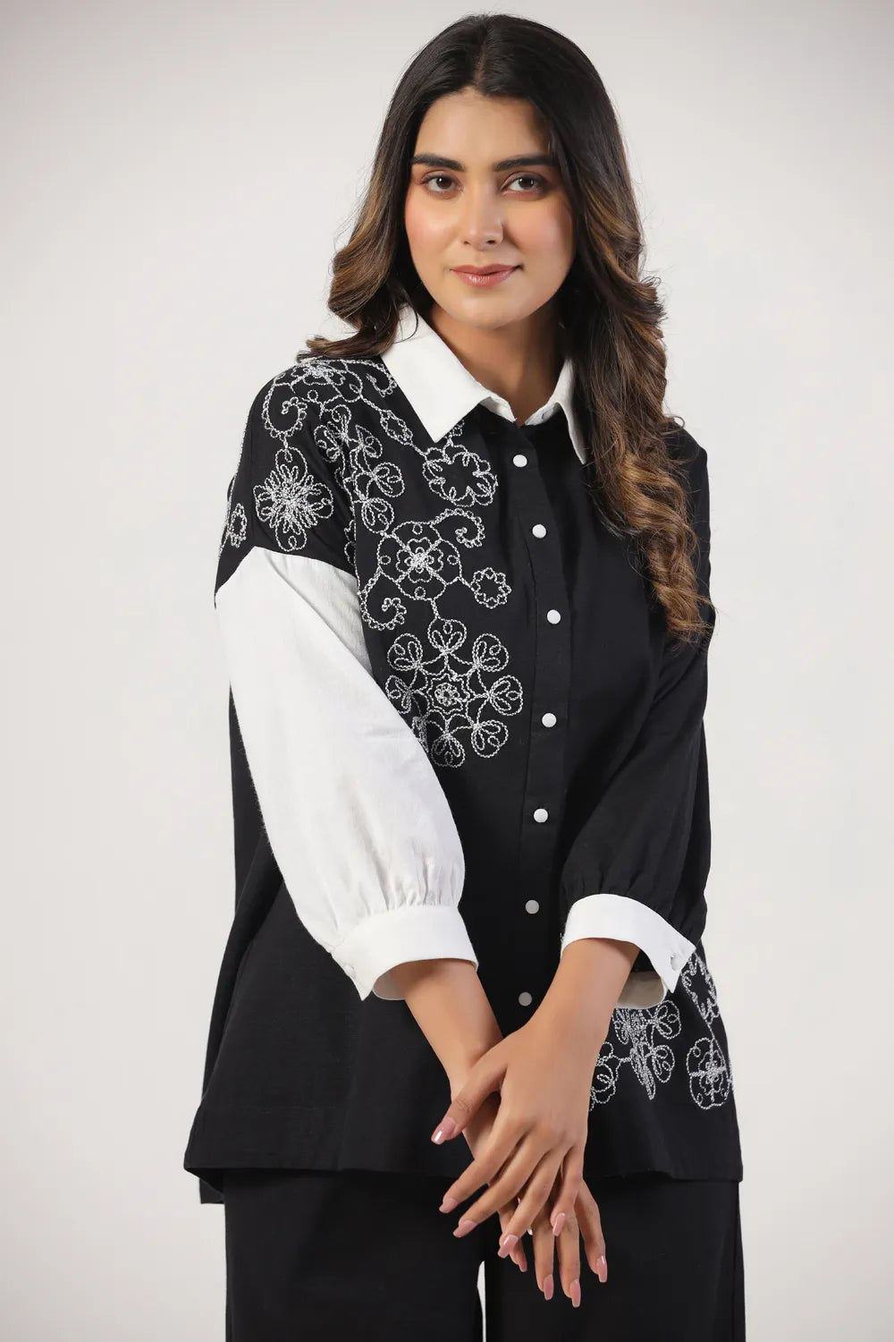 Black & White Embroidered Cotton Co-Ord set