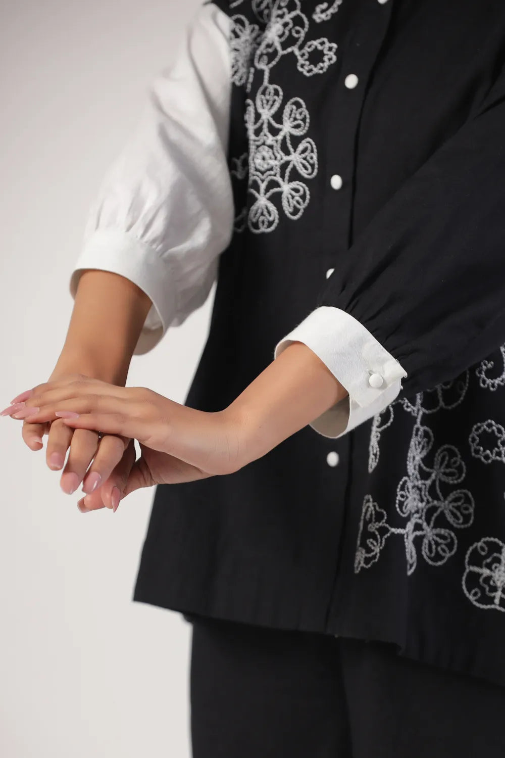 Black & White Embroidered Cotton Co-Ord set