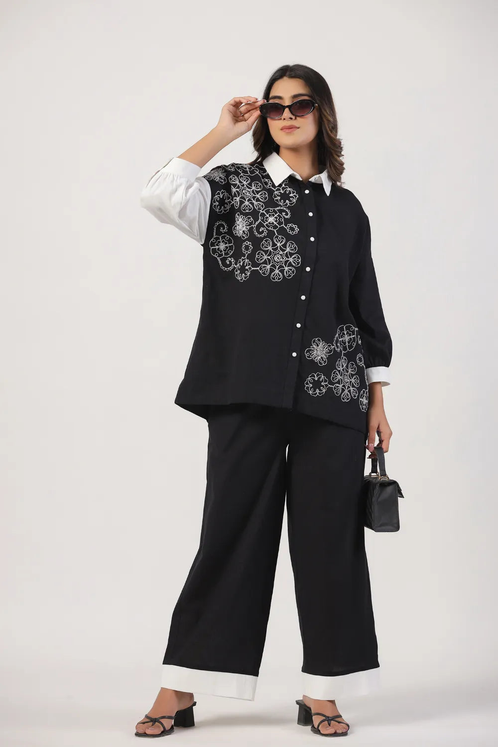 Black & White Embroidered Cotton Co-Ord set