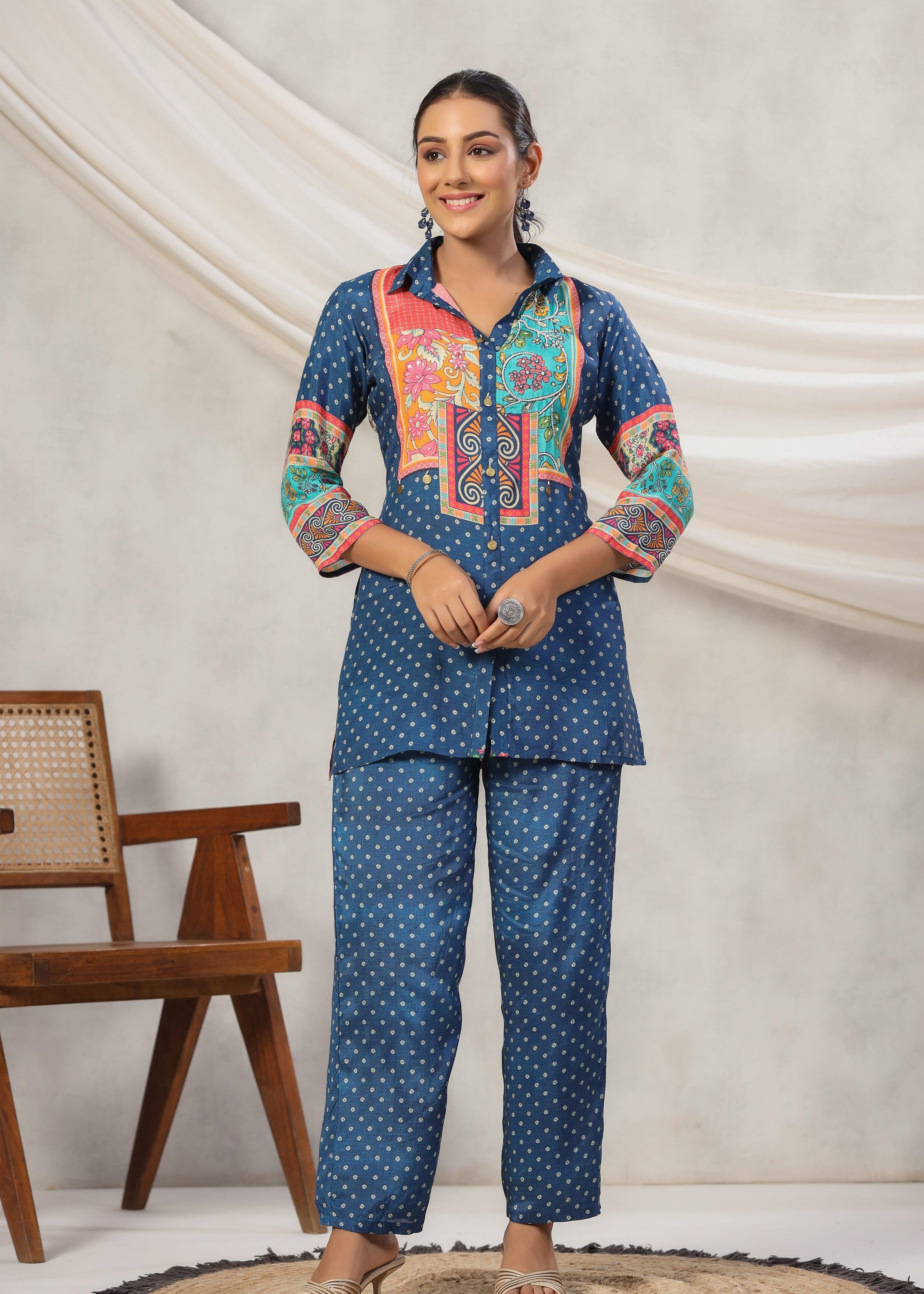 Vrinda Multicolor Muslin Co-ord Set - Kaftanize