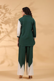 Green And White Motif Sequence Rayon Flex Co-ord Set